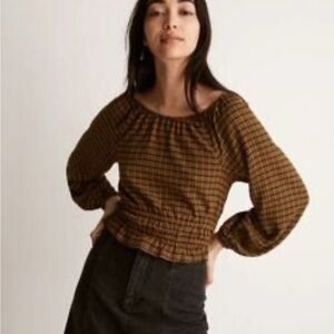 Madewell Plaid Brown Blouse